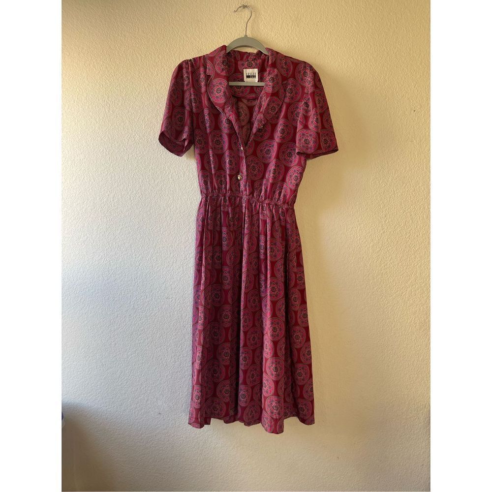 Vintage‎ Leslie fay shirt dress midi boho all over print size10